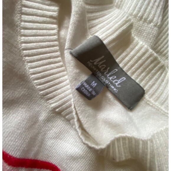 White Sweater With Red Hearts Medium Cute Feminine Preppy Love Y2K Valentine - Picture 3 of 5